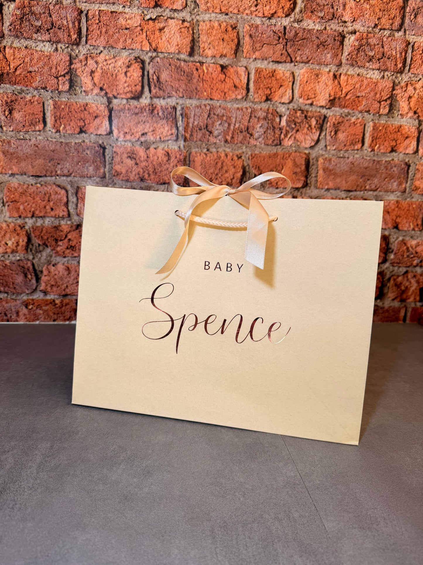 Personalised - BABY Surname - Ribbon Tie Natural Rope Gift Bag