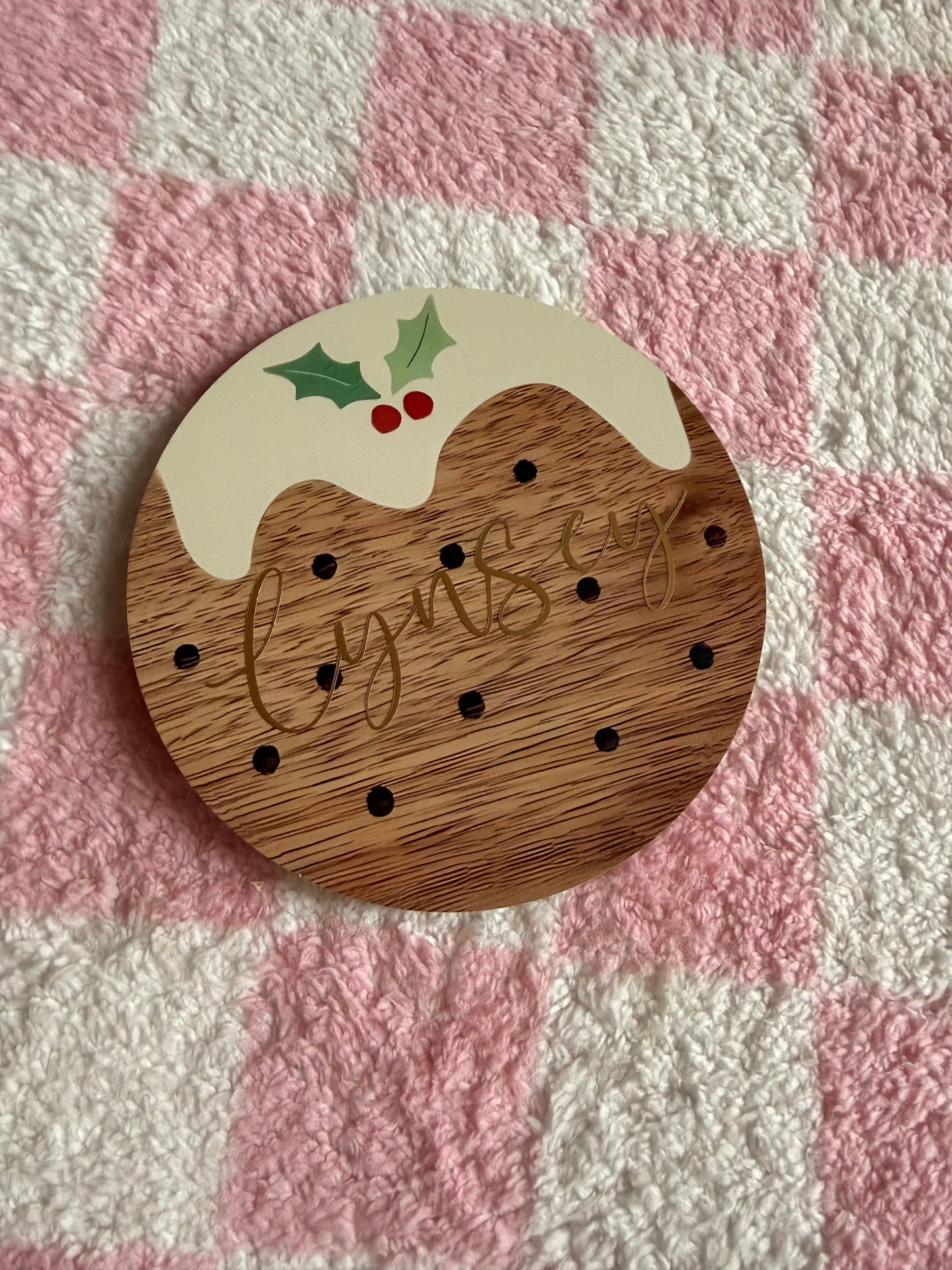 Personalised Christmas Pudding Coasters: Festive Place Name Gifts