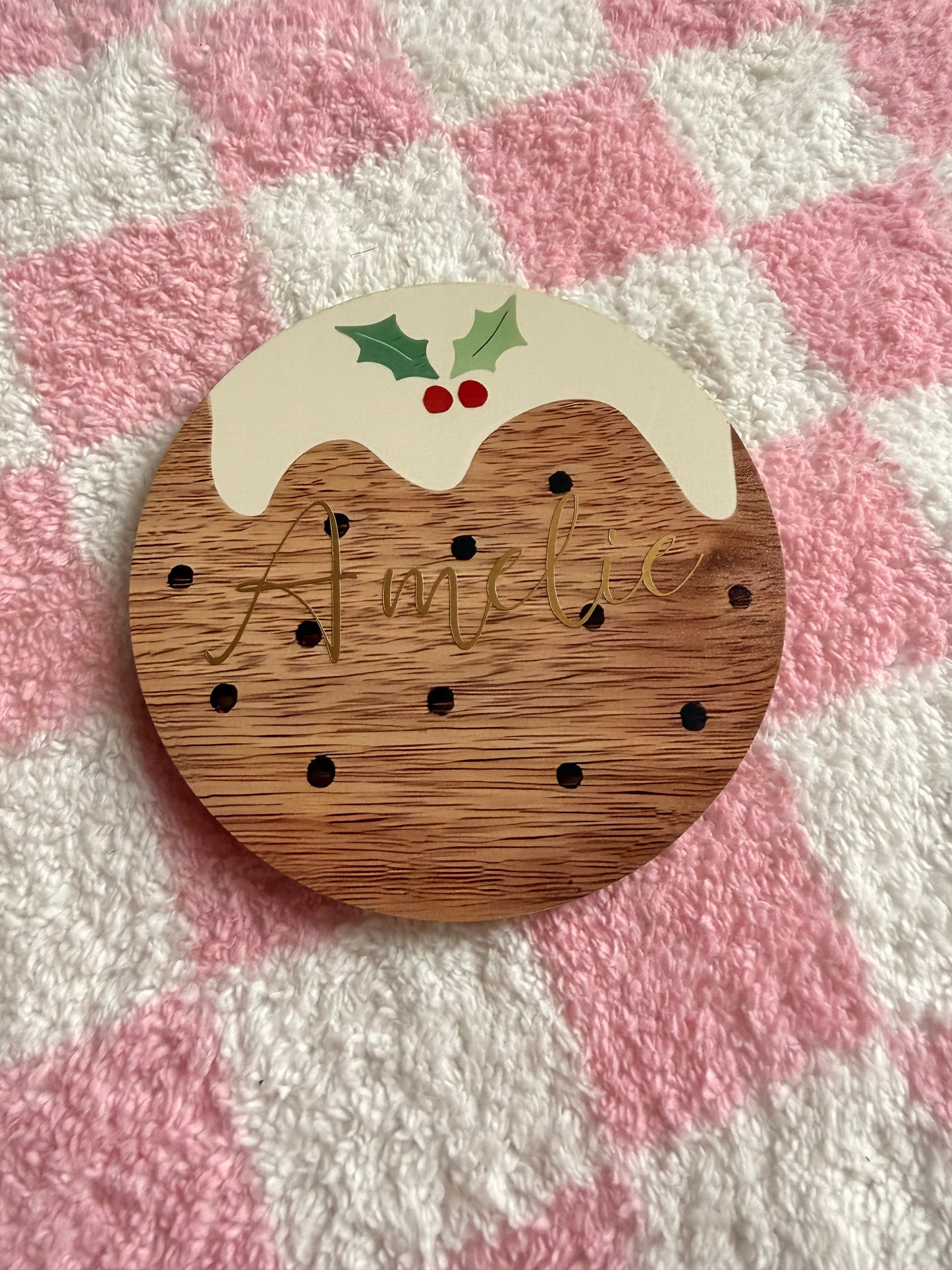 Personalised Christmas Pudding Coasters: Festive Place Name Gifts