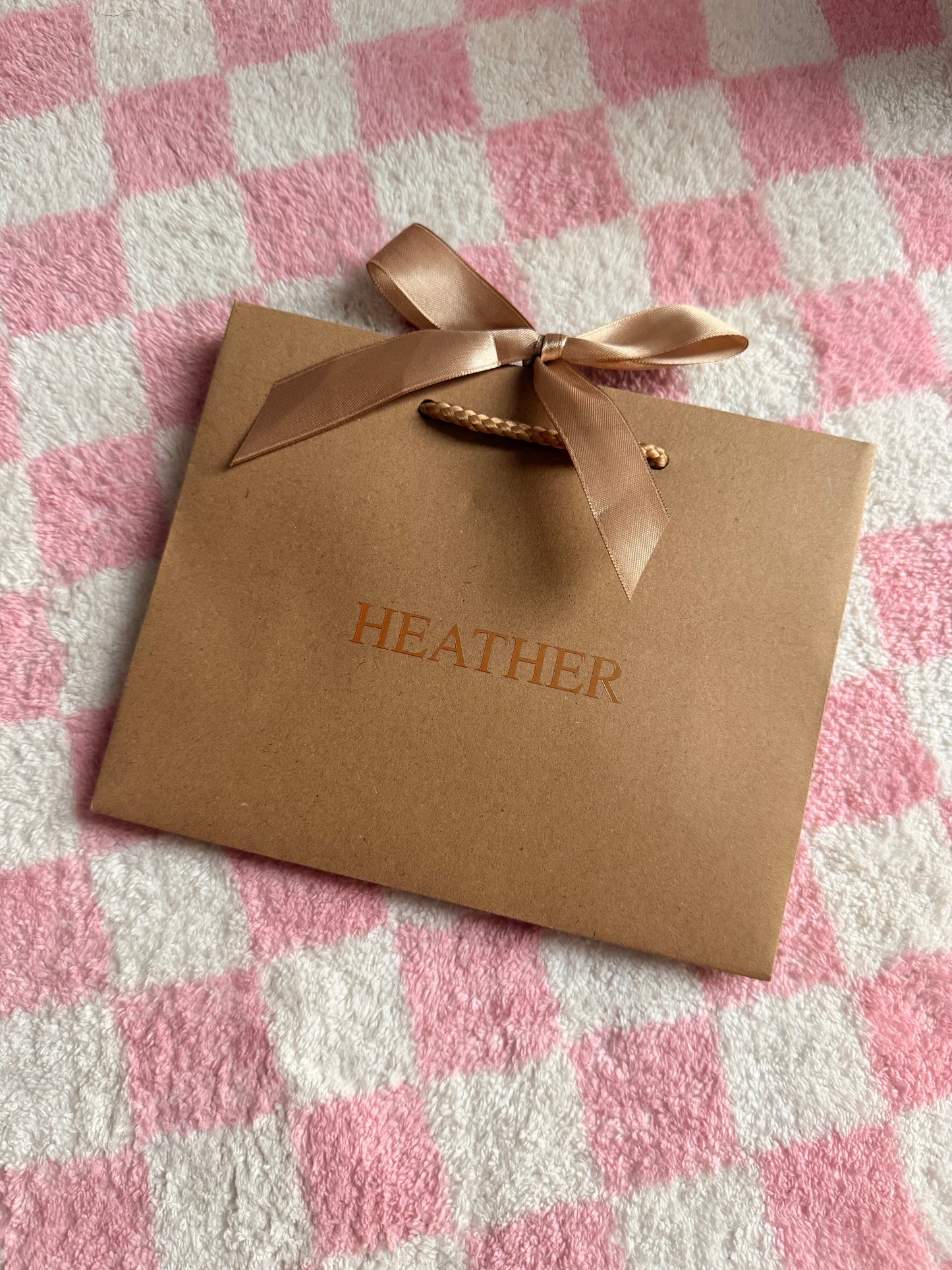 Personalised - Centre CAPITALS - Ribbon Tie Natural Rope Gift Bag