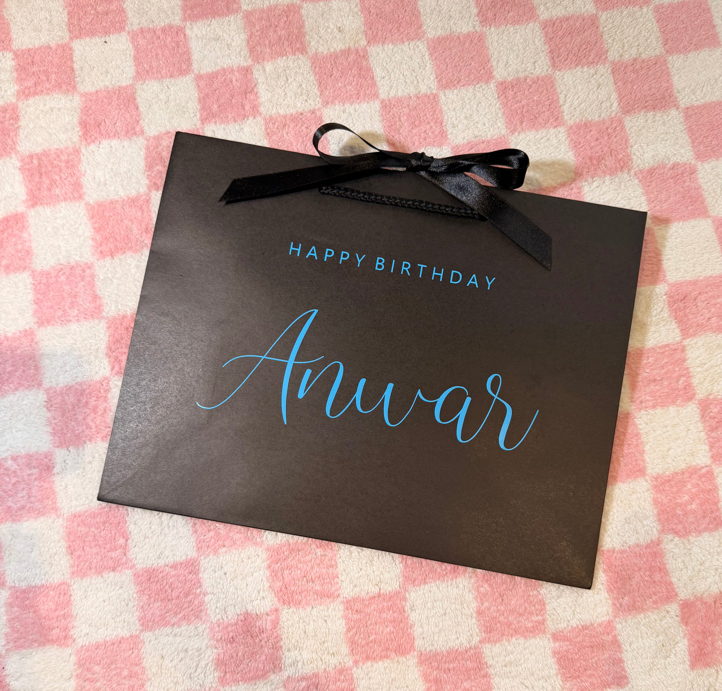 Personalised - Happy Birthday NAME - Ribbon Tie Rope Gift Bag