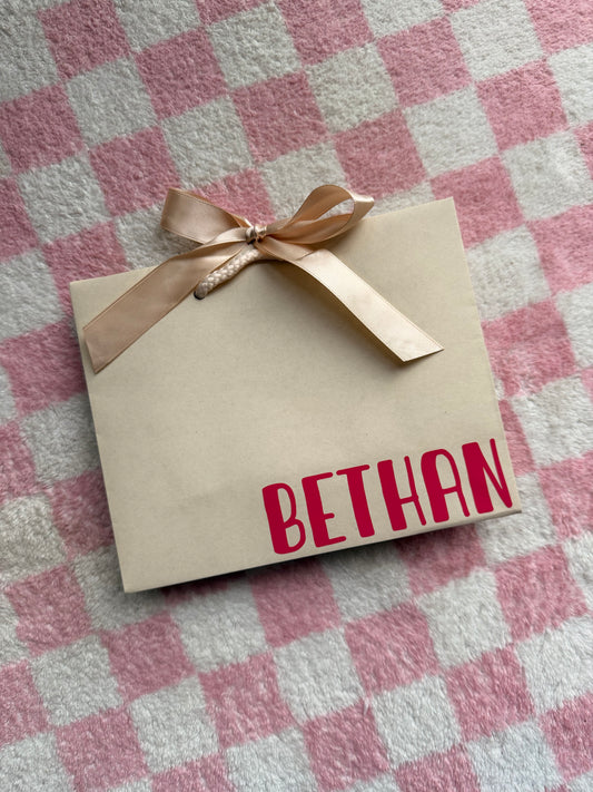 Personalised - Corner - Ribbon Tie Natural Rope Gift Bag