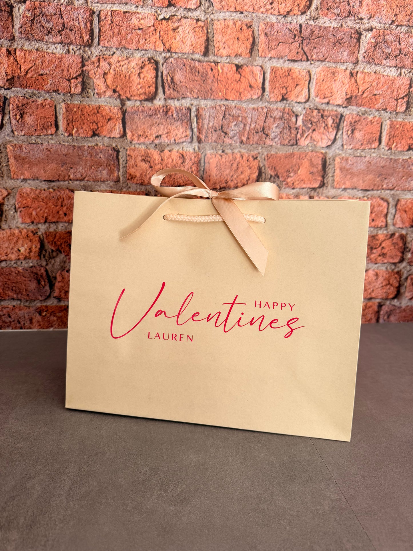 Personalised Valentines Gift Bag: Ribbon Tie Rope Handle - Love, Couple