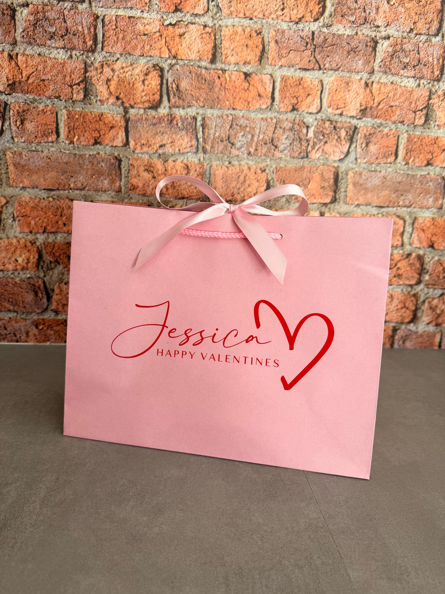 Personalised Valentines Gift Bag: Ribbon Tie Rope Handle - Love, Couple