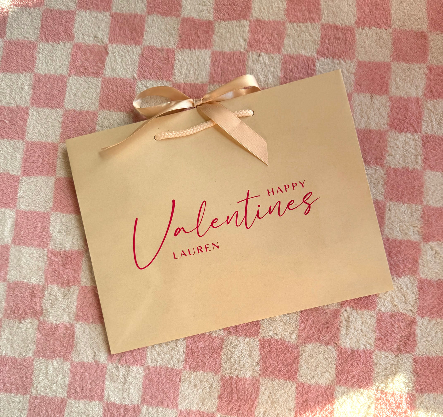 Personalised Valentines Gift Bag: Ribbon Tie Rope Handle - Love, Couple