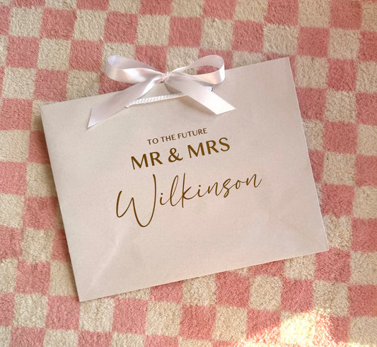 Personalised To The Future Mr & Mrs SURNAME - Wedding Ribbon Tie Gift Bag