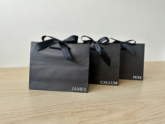 Personalised - Corner CAPITALS - Ribbon Tie Natural Rope Gift Bag