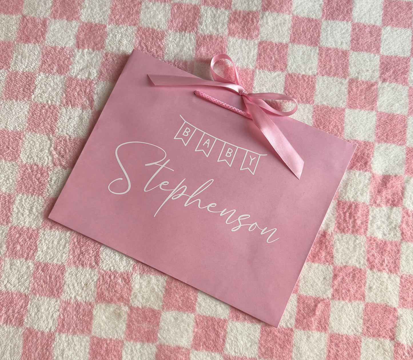 Personalised - BABY Surname - Ribbon Tie Natural Rope Gift Bag