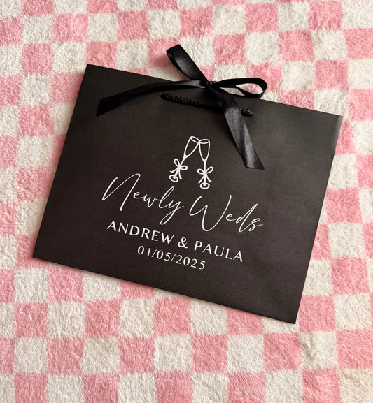 Newly Weds - Ribbon Tie Rope Gift Bag - Wedding, Married, Couple