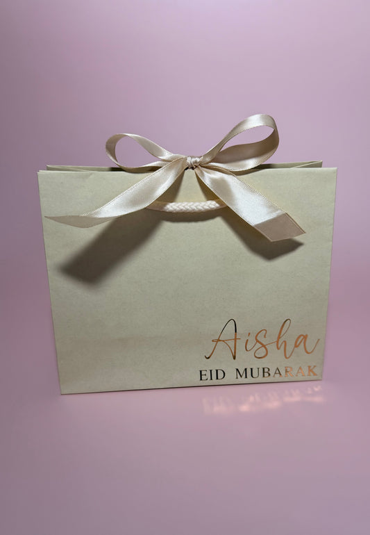 Personalised Name - Eid Mubarak / Ramadan Mubarak: Ribbon Tie Gift Bag