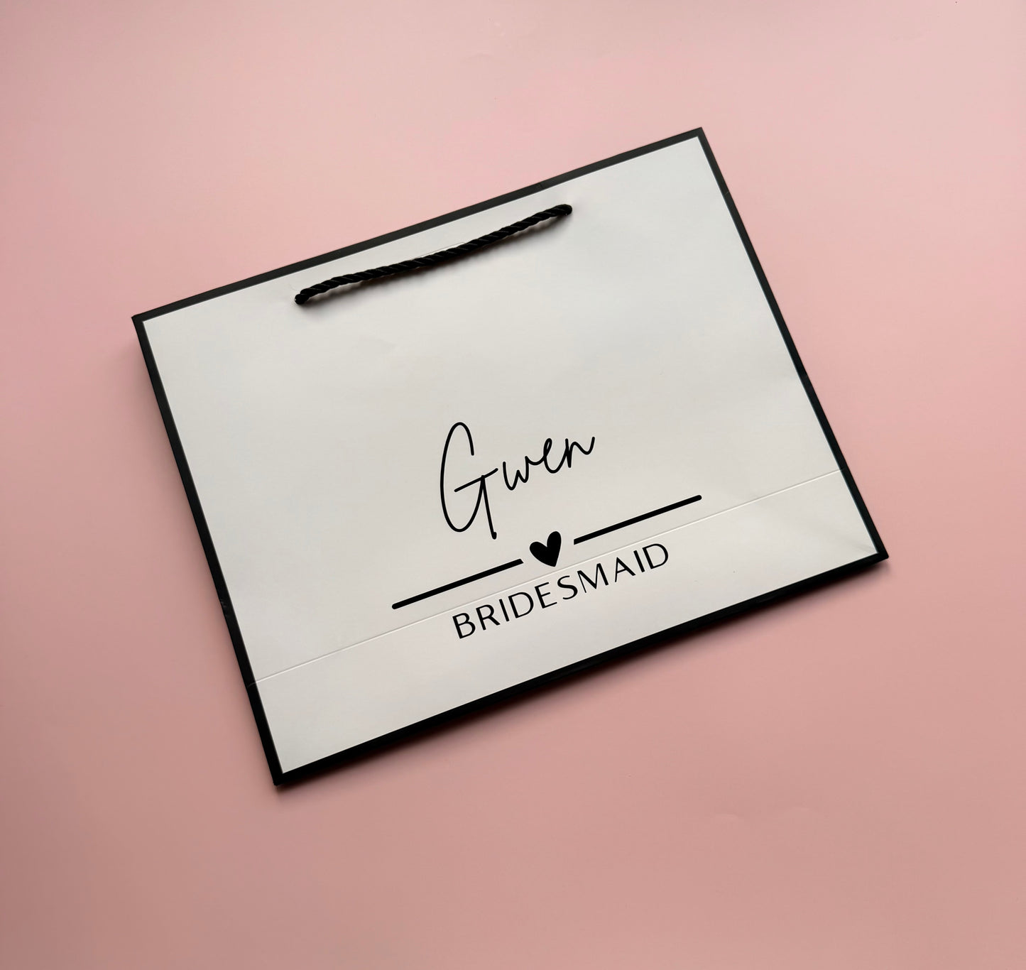 Personalised NAME & TITLE - Ribbon Tie Gift Bags - White with Black Trim & Ribbon