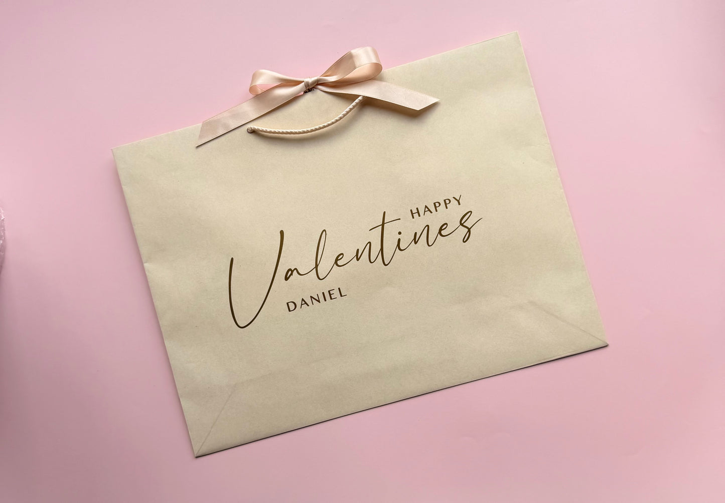 Personalised Valentines Gift Bag: Ribbon Tie Rope Handle - Love, Couple