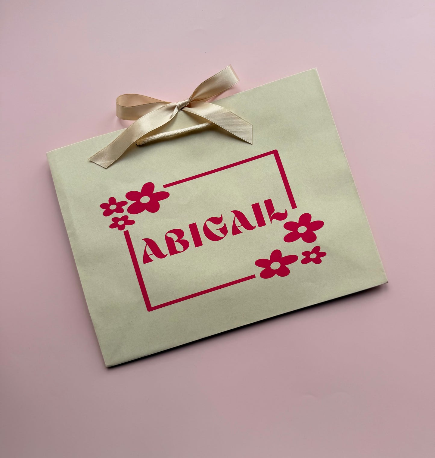 Personalised - Flower - Ribbon Tie Natural Rope Gift Bag