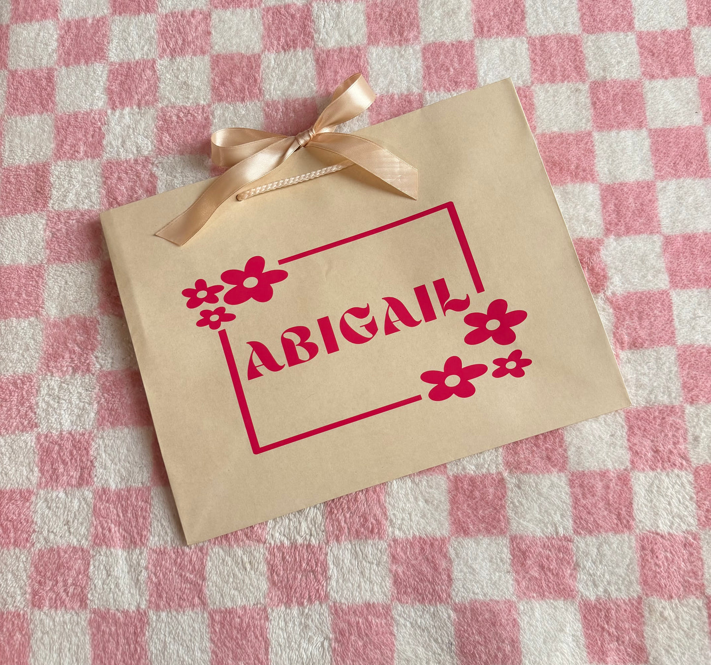 Personalised - Flower - Ribbon Tie Natural Rope Gift Bag