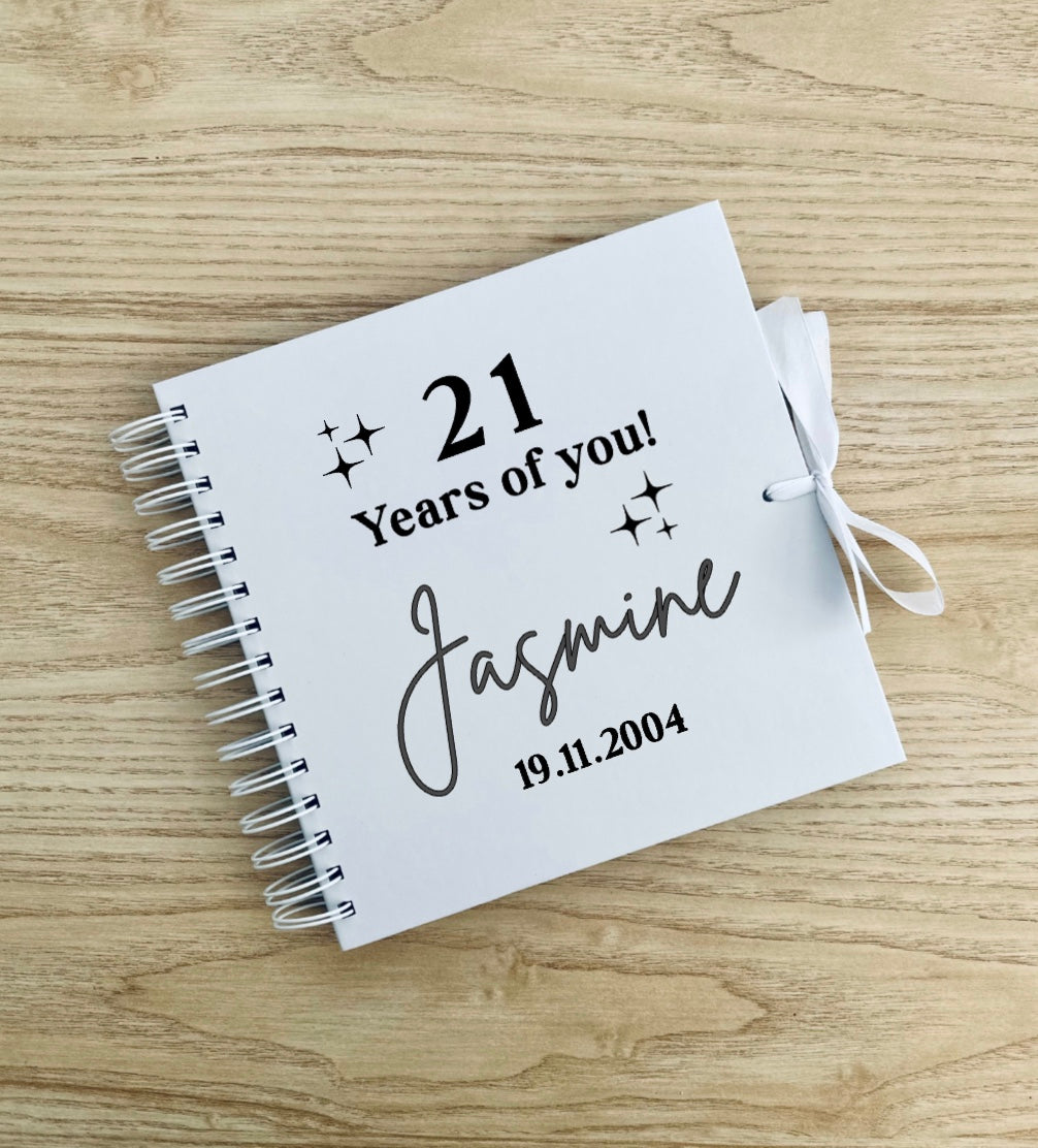 Personalised Birthday Scrapbook: Vinyl Name, Age & DOB, Memory Keepsake